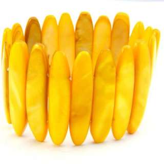 Z8203 MOP Shell Yellow Bead Stretch Bracelet Bangle New  