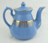 Vintage Hall Pottery China #069 Philadelphia Teapot Cadet Blue Gold 6 