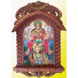 Hindu Godess Lord Maa Durga Giving Blessings Poster Painting in Wood 