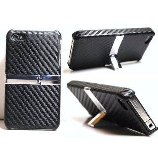 Black Carbon Fiber Leather Weave with Metallic Kick Stand for Apple 