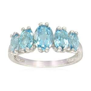    Sterling Silver Oval Shaped Blue Topaz Ring, Size 5 Jewelry