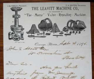 LEAVITT MACHINE CO Letterhead Orange MA w/ Engraved Machine Parts 