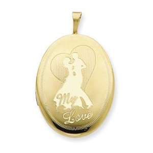  Gold 20mm My Love with Couple Oval Locket Jewelry