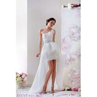  Wedding Dresses _ One shoulder tissue satin and lace wedding dress 