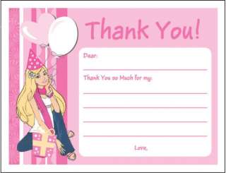 Set of 10 Barbie Party Personalized Thank You Cards  