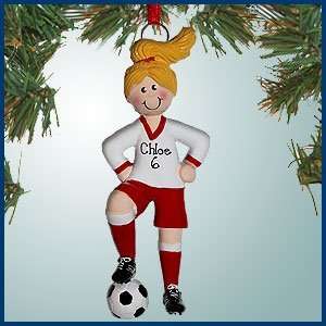 com Personalized Christmas Ornaments   Soccer Girl Red   Blonde Hair 