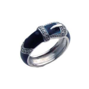  Sterling Silver Blue Enamel Belt Buckle Ring Size 6 