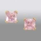 14k Gold Princess 3x3 Pink CZ Square Stud Earrings