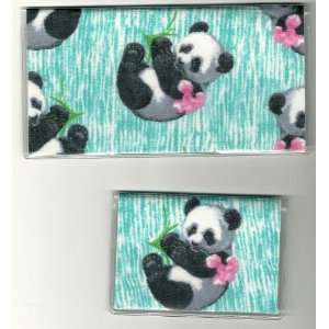  Checkbook Cover Debit Card Holder Set Panda Bear Cherry 