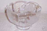 Lead Crystal Etched Bowl w Frosted Glass SWAN  
