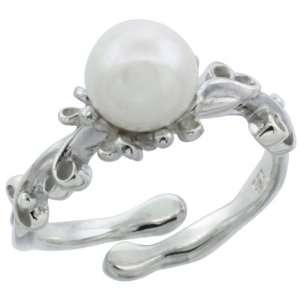  Sterling Silver Floral Wire Pearl Ring 5/16 in. (8mm) wide 