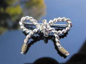 Tiffany & Co RARE Silver 18K Gold Ribbon Bow Brooch Pin  