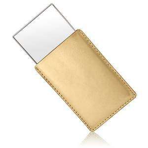  Personalized Compact Mirror in Gold Leatherette Pouch 