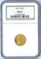1913 Gold $2.50 Quarter Eagle NGC MS 62  
