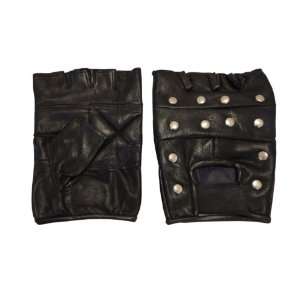  Mens Leather Studded Fingerless Gloves (Xs): Automotive