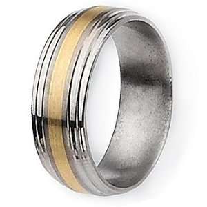 Chisel 14k Gold Inlaid Ridged Edge Brushed and Polished Titanium Ring 