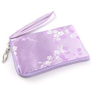 Silky Satin Padded Mobile Cell Phone Pouch   Oriental Brocade Cherry 