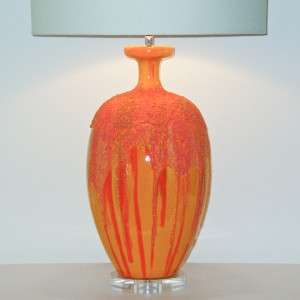 XL Vtg Fat Lava Drip Glaze Pottery Lamp Mid Century Danish Modern 