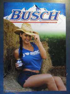 Sexy Girl Beer Poster Busch Cowgirl in Haystack  