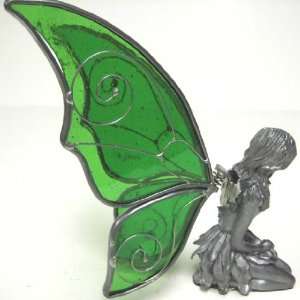   Fairy Statue W/ Green Stained Glass Wings Faerie: Home & Kitchen