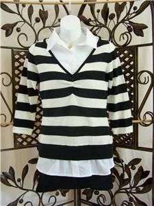   Stripe Shirt in a Sweater Duet Twinset Sweater Shirt L NEW  