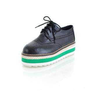 Elegant Black Lace Up Oxford High Platform Shoes #72a  