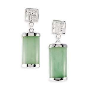    Sterling Silver Green Jade Chinese Dangle Long Earrings: Jewelry