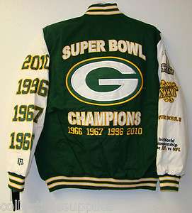 Green Bay Packers 4 Time Super Bowl Champions Mens Lettermans Jacket w 