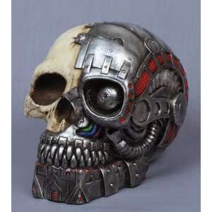  Figurine Cyborg Skull Hand Painted Resin