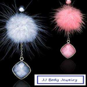 Soft Fur Navel Belly Button Ring Square Dangle Piercing Bar *79  
