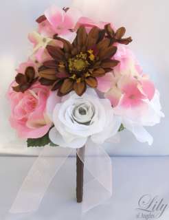   Bride Bouquet Flowers Decorations Package PINK BROWN WHITE  