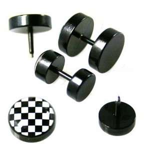 Fake Piercing Ear Plugs with Checker Pattern Design   Sizes: Small 
