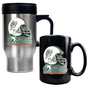  NIB Miami Dolphins NFL Steel Coffee Travel Mugs Sports 