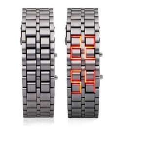  Red Light Silver Metal Strap Lava Style Digital LED Watch 