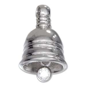  Sterling Silver Silver Bell Charm and Ringer with Cubic 