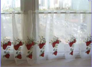 Fresh Strawberry Applique Embroidery Cutwork Sheer Cafe Curtain  