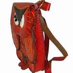 Genuine Leather Owl Messenger Shoulder Bag, Unique Design   Burgundy 
