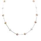   Gold Multicolor Fresh Water Cultured Pearl Station Necklace   17