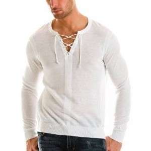 Armani Exchange Linen Lace Up Henley Sweater White NWT  