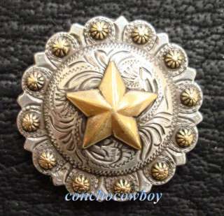 WESTERN SADDLE SILVER GOLD STAR BERRY CONCHO 1 1/4  