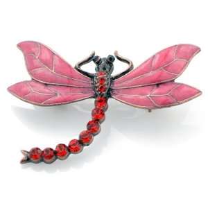   Dragonfly Austrian Crystal Red Enamel Wing Insect Pin Brooch: Jewelry