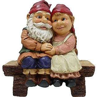 Gnome Couple On Bench Statue  Outdoor Living Outdoor Decor Lawn 