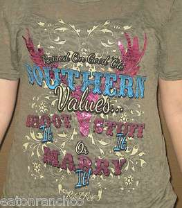   Western Burn Out Army Tee T Shirt Souther Values Top SS Plus L  