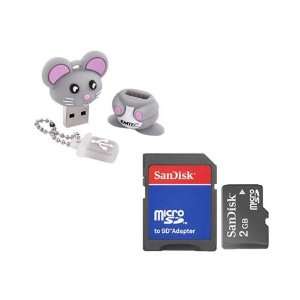   SanDisk 2GB Micro SD Memory Card & EMTEC 4GB Gray Mouse Flash Drive