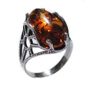   Honey Amber and Sterling Silver Oval Ring Ian and Valeri Jewelry