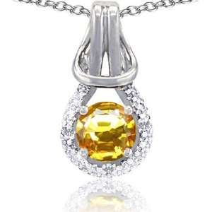   Gold Genuine Round Citrine and Diamond Pendant(Metalwhi Jewelry