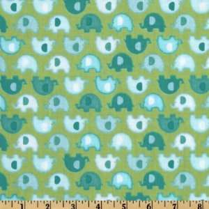  44 Wide Baby Safari Elephants Green/Teal Fabric By The 