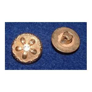  Vintage Gold Tone Buttons With Rhinestone 
