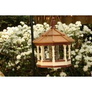   Hanging Spindle Bird Feeder   16 x 16 x 20, Cedar Roof, Ivory/Red Trim