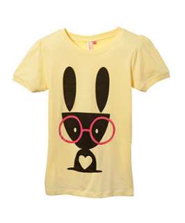Soft Yellow (Yellow) Teens Yellow T Shirt with Rabbit Silhouette 